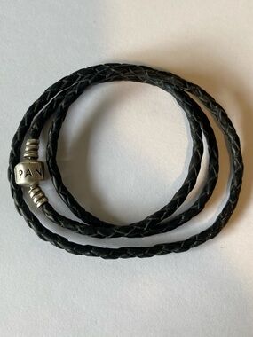 Pandora Black Braided Leather Triple Wrap Bracelet